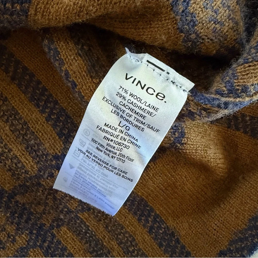 VINCE Cashmere Wool Tartan Plaid Sweater Marine/Umbra Large L - Picture 5 of 5
